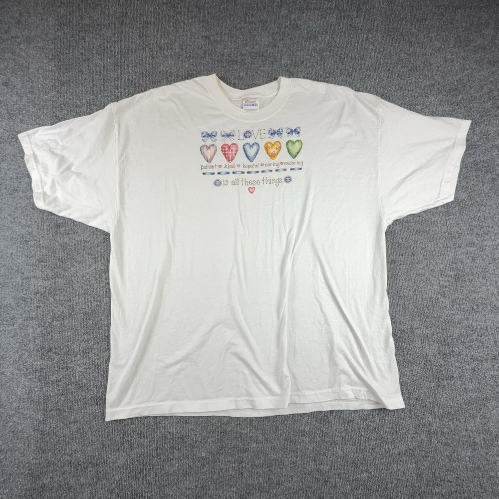 Vintage Hanes Shirt Mens 2XL White Love Hearts Inspirational Graphic Tee Faith
